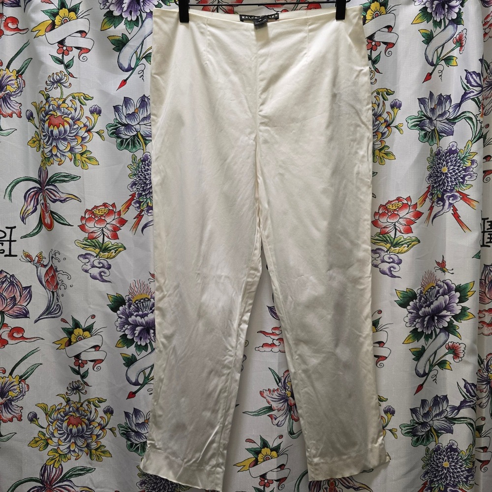 Ralph Lauren Black Label Womens White Cotton Blend Cropped Dress Pants Size 10